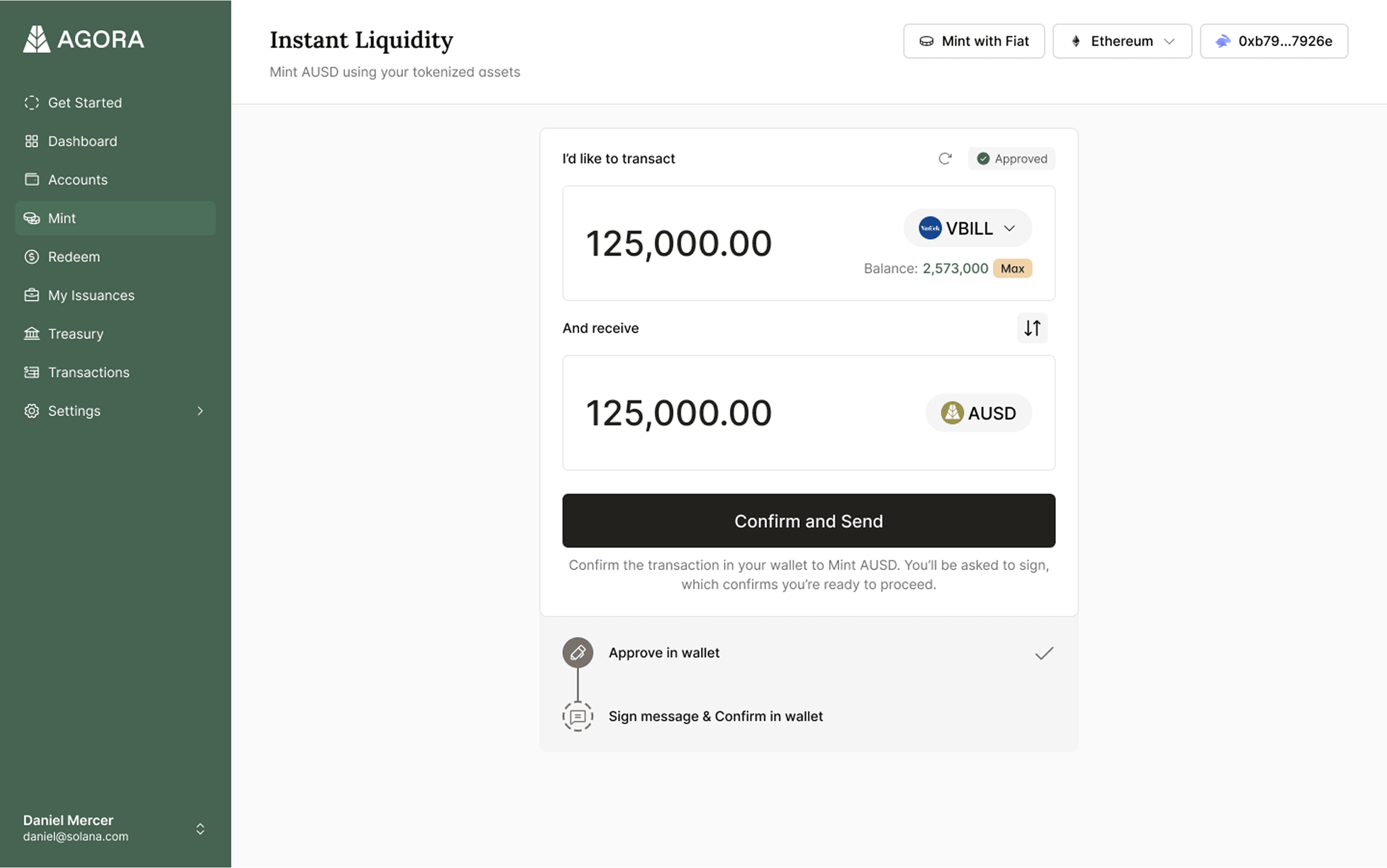 Screenshot supporting Instant Liquidity